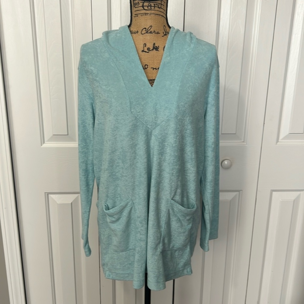 Andie Light Blue Terry Cloth Long Sleeve Hoodie Coverup